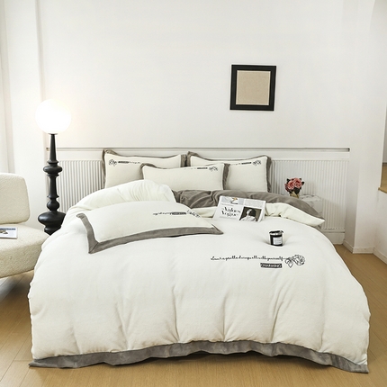 大渔生活 2025新款牛奶绒刺绣四件套-玫瑰故事 玫瑰故事-白色