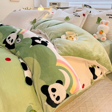 （总）妖妖家纺 2024新款高克重200克印花牛奶绒四件套