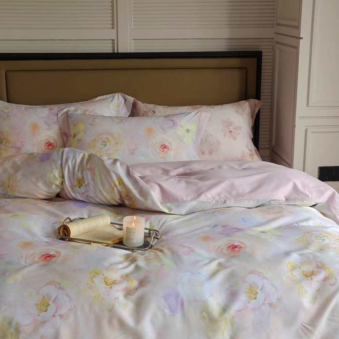 91家纺网 家纺一手货源 找家纺 久典家居 2024新款60S天丝棉数码磨毛四件套 苏羽-粉