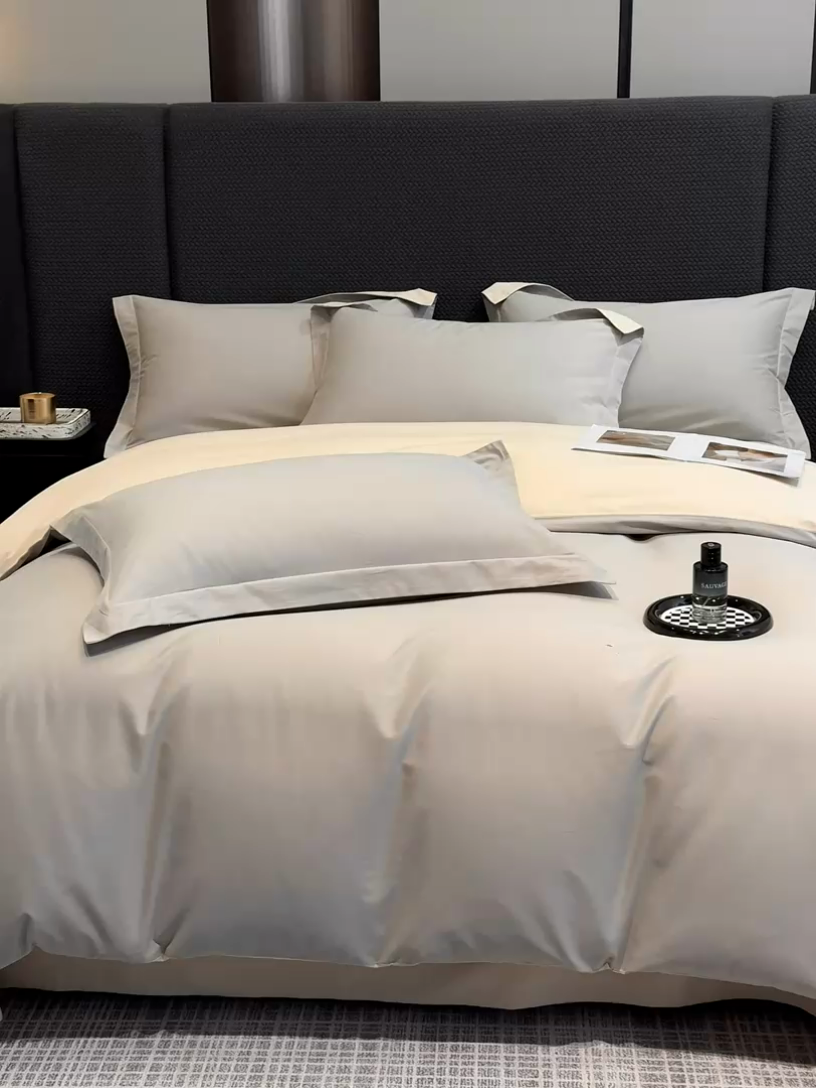 91家纺网 家纺一手货源 找家纺 莱阁亿 2025秋冬新款高支高密全棉纯棉磨毛双拼纯色单被套被套单件 大麦灰&粉糖