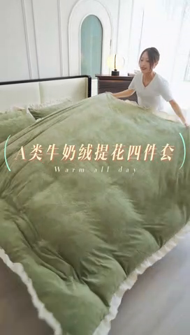 91家纺网 家纺一手货源 找家纺 大境 2024新款维也纳牛奶绒提花四件套维也纳-绿