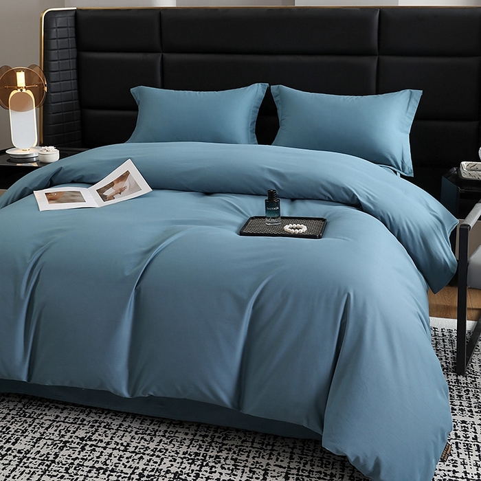 91家纺网 家纺一手货源 找家纺 莱阁亿 2025秋冬新款高支高密全棉纯棉磨毛双拼纯色四件套 湖兰