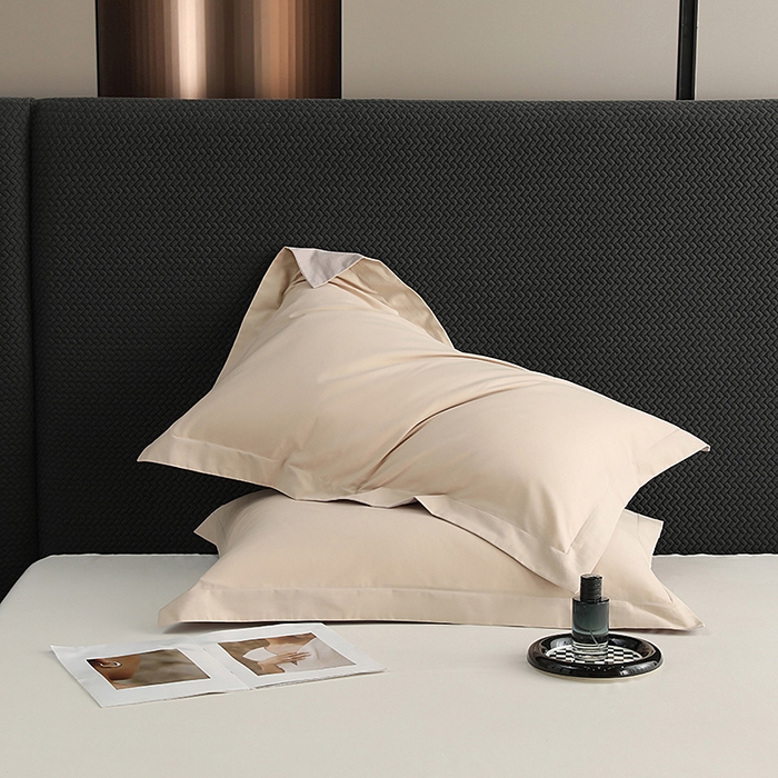 91家纺网 家纺一手货源 找家纺 莱阁亿 2025秋冬新款高支高密全棉纯棉磨毛双拼纯色单枕套 枕套单件 可可棕&浅灰