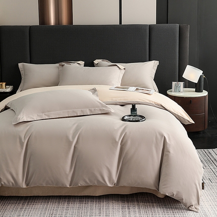 莱阁亿 2025秋冬新款高支高密全棉纯棉磨毛双拼纯色单被套被套单件 大麦灰&粉糖