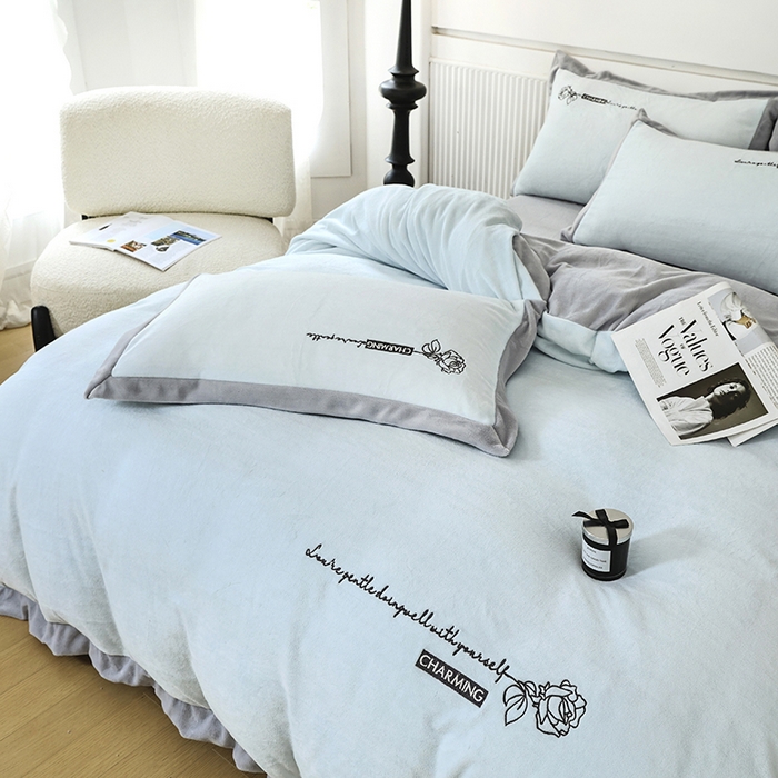 91家纺网 家纺一手货源 找家纺 大渔生活 2025新款牛奶绒刺绣四件套-玫瑰故事 玫瑰故事-豆绿