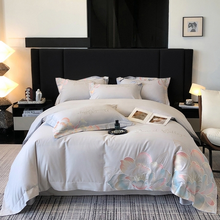 家居1号家纺 2024新款全棉磨毛刺绣四件套-爱洛 爱洛-淡雅灰