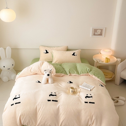 91家纺网 家纺一手货源 找家纺 （总）沐棉 2024新款纯色牛奶绒毛巾绣款四件套