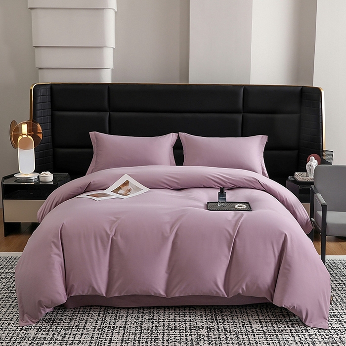 91家纺网 家纺一手货源 找家纺 莱阁亿 2025秋冬新款高支高密全棉纯棉磨毛双拼纯色单被套被套单件 浅紫
