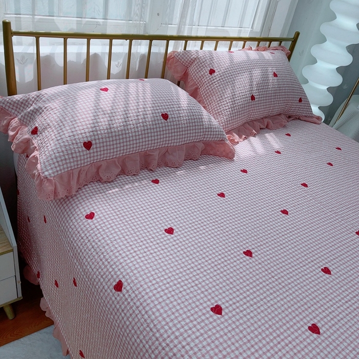 91家纺网 家纺一手货源 找家纺 2024新款亲肤舒适法式床盖三件套 心动