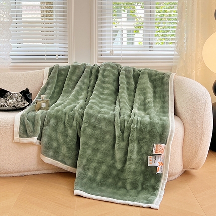 贝拉梦家纺 2024新款加厚保暖托卡斯兔毛绒毛毯多功能毯子保暖盖毯 松石绿