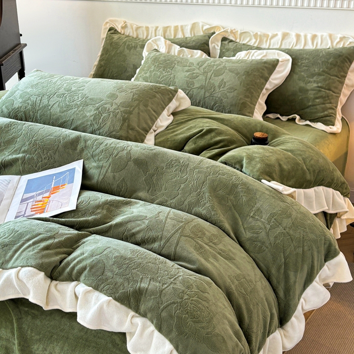 91家纺网 家纺一手货源 找家纺 大境 2024新款维也纳牛奶绒提花四件套维也纳-绿