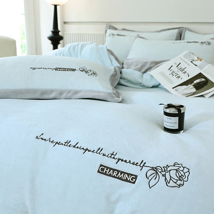 91家纺网 家纺一手货源 找家纺 大渔生活 2025新款牛奶绒刺绣四件套-玫瑰故事 玫瑰故事-豆绿