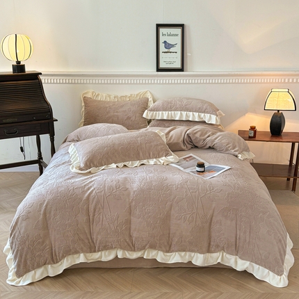 大境 2024新款维也纳牛奶绒提花四件套维也纳-咖