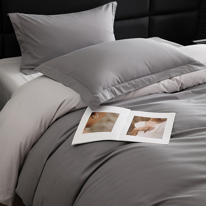 91家纺网 家纺一手货源 找家纺 莱阁亿 2025秋冬新款高支高密全棉纯棉磨毛双拼纯色四件套 北欧灰&浅灰