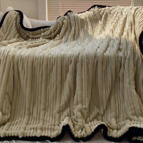 91家纺网 家纺一手货源 找家纺 潮邦 2025秋冬子母抽条羊羔绒球毯 子母抽条球毯-浅咖