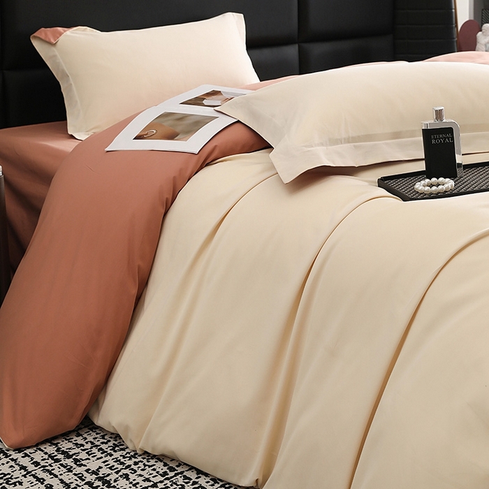 91家纺网 家纺一手货源 找家纺 莱阁亿 2025秋冬新款高支高密全棉纯棉磨毛双拼纯色单被套被套单件 奶昔白&咖啡