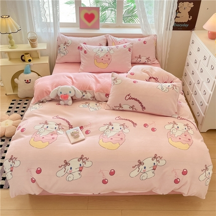 91家纺网 家纺一手货源 找家纺 佰亿莱 2024新款高克重牛奶绒四件套 可爱玉桂狗