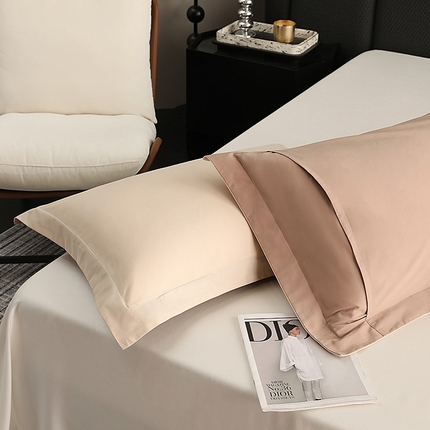 91家纺网 家纺一手货源 找家纺 （总）莱阁亿 2025秋冬新款高支高密全棉纯棉磨毛双拼纯色单枕套 枕套单件