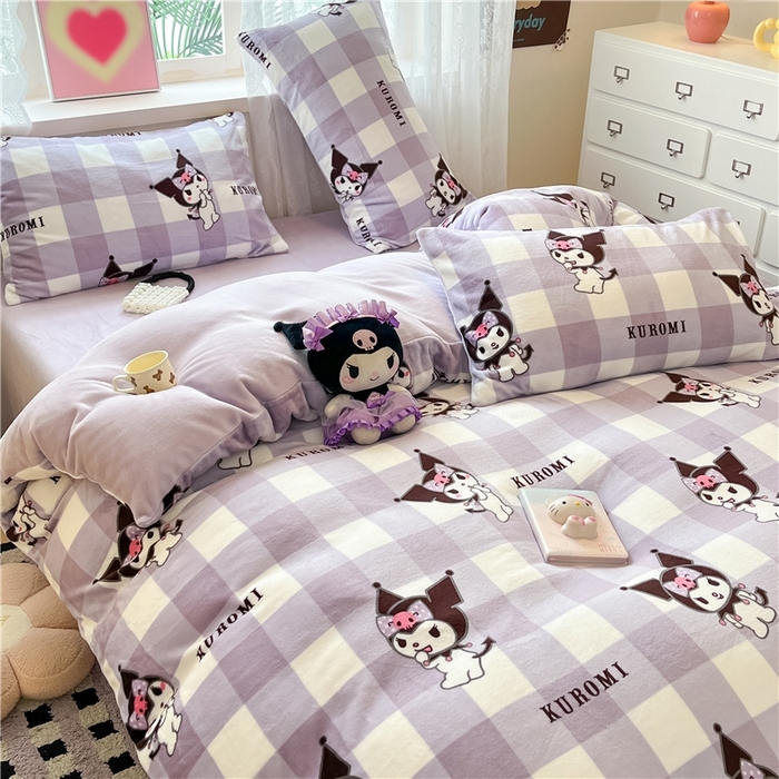 91家纺网 家纺一手货源 找家纺 佰亿莱 2024新款高克重牛奶绒四件套 格子库洛米