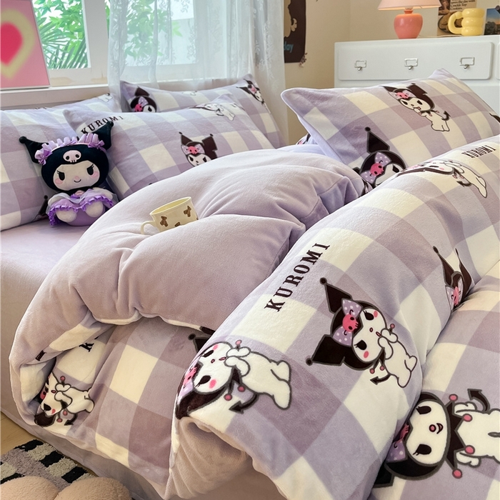 91家纺网 家纺一手货源 找家纺 佰亿莱 2024新款高克重牛奶绒四件套 格子库洛米