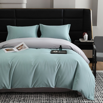 莱阁亿 2025秋冬新款高支高密全棉纯棉磨毛双拼纯色单被套被套单件 森林绿&浅灰