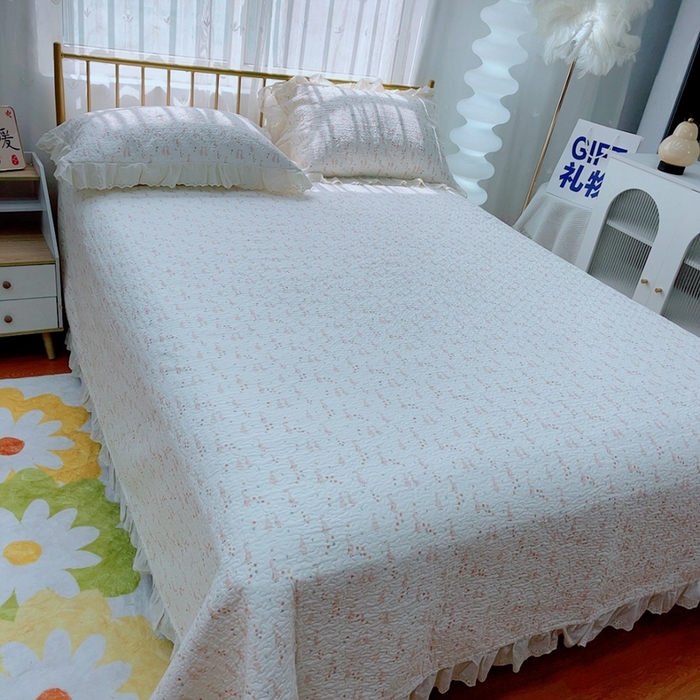 91家纺网 家纺一手货源 找家纺 2024新款亲肤舒适法式床盖三件套 小天鹅