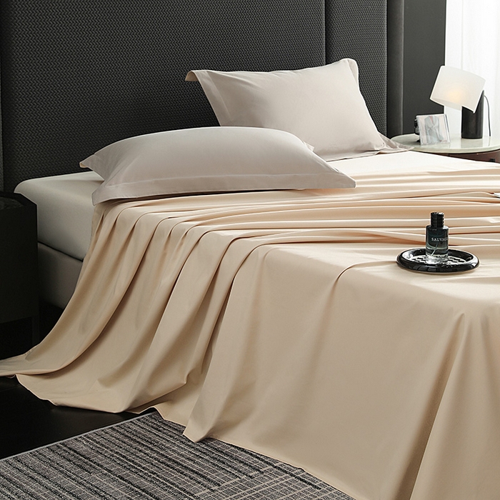 91家纺网 家纺一手货源 找家纺 莱阁亿 2025秋冬新款高支高密全棉纯棉磨毛双拼纯色单床单床单单件 奶芋色