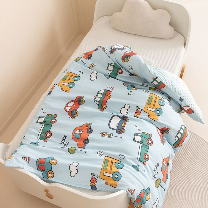 91家纺网 家纺一手货源 找家纺 嗨生活 2025新款全棉豆豆被儿童豆豆被春秋被冬被幼儿园可拆款被子 汽车滴滴