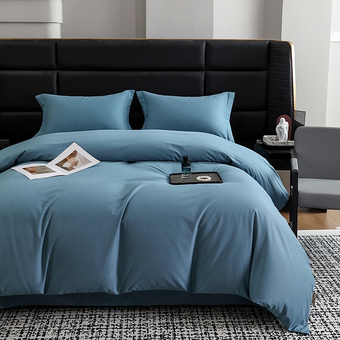 91家纺网 家纺一手货源 找家纺 莱阁亿 2025秋冬新款高支高密全棉纯棉磨毛双拼纯色四件套 湖兰