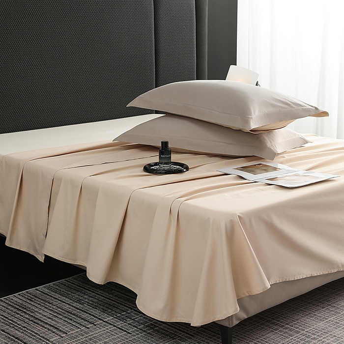 91家纺网 家纺一手货源 找家纺 莱阁亿 2025秋冬新款高支高密全棉纯棉磨毛双拼纯色单床单床单单件 奶芋色