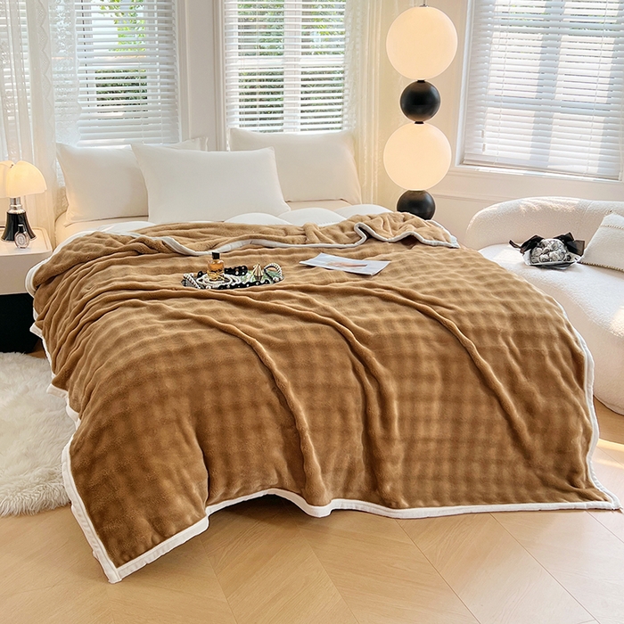 91家纺网 家纺一手货源 找家纺 贝拉梦家纺 2024新款加厚保暖托卡斯兔毛绒毛毯多功能毯子保暖盖毯 丝绒拿铁