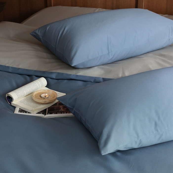 91家纺网 家纺一手货源 找家纺 久典家居 2024新款100支长绒棉磨毛纯色双拼四件套 挪威蓝双拼