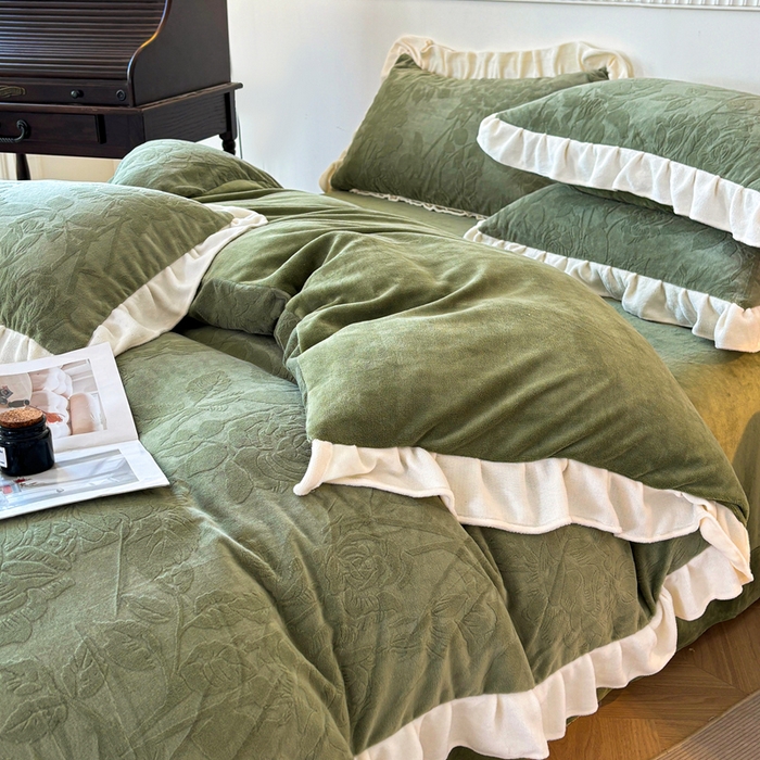 91家纺网 家纺一手货源 找家纺 大境 2024新款维也纳牛奶绒提花四件套维也纳-绿