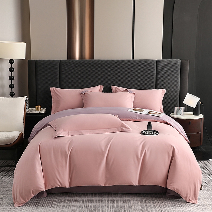 91家纺网 家纺一手货源 找家纺 莱阁亿 2025秋冬新款高支高密全棉纯棉磨毛双拼纯色单被套被套单件 豆沙粉&浅紫