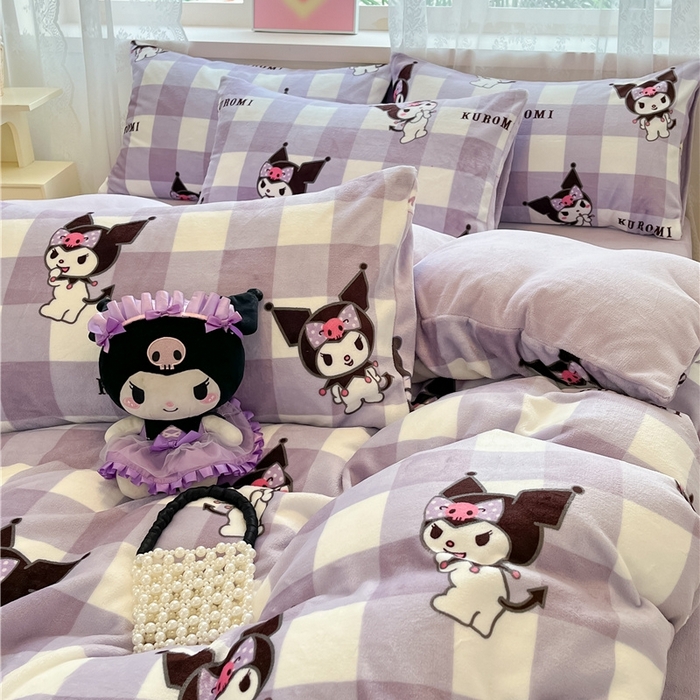 91家纺网 家纺一手货源 找家纺 佰亿莱 2024新款高克重牛奶绒四件套 格子库洛米