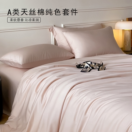 Mr.pig猪先生水洗棉 2024新款天丝棉纯色四件套 桃喜粉