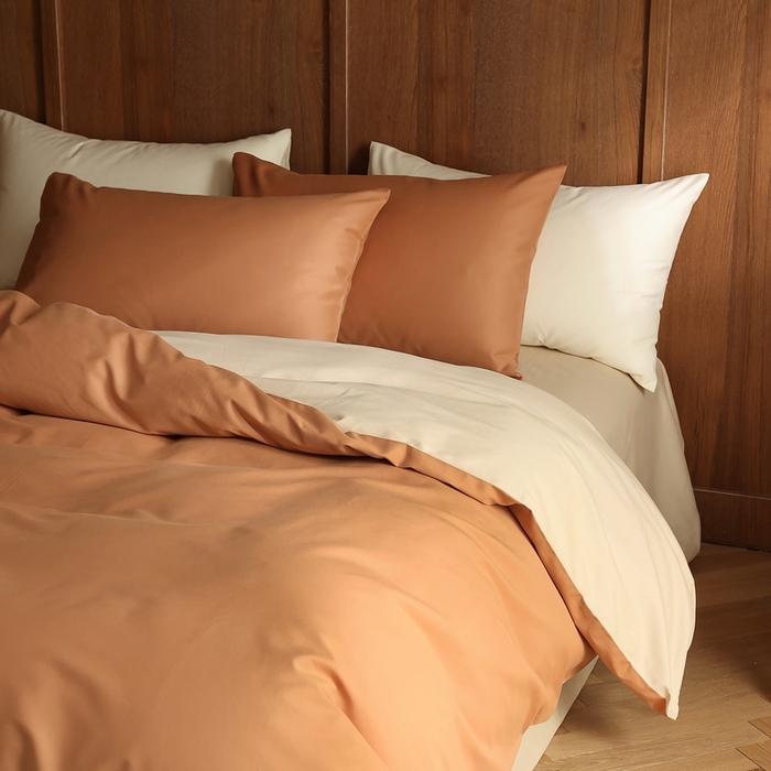 91家纺网 家纺一手货源 找家纺 久典家居 2024新款100支长绒棉磨毛纯色双拼四件套 探戈橘双拼