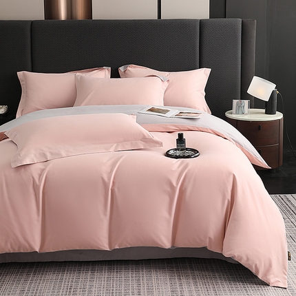 莱阁亿 2025秋冬新款高支高密全棉纯棉磨毛双拼纯色单被套被套单件 紫薇粉&浅灰