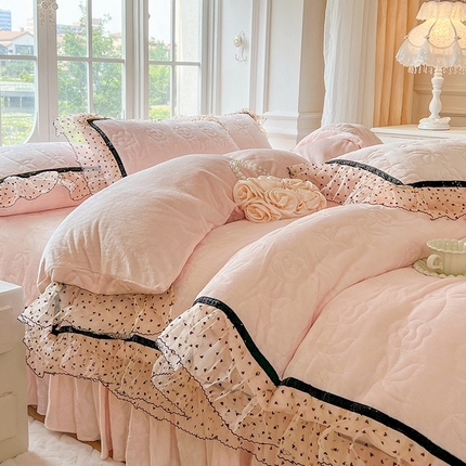 网红馆（ck家纺） 2025新款牛奶绒床盖四件套-诺蔓 诺蔓-粉玉