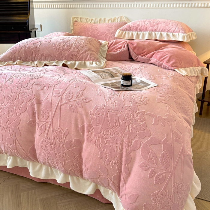 91家纺网 家纺一手货源 找家纺 大境 2024新款维也纳牛奶绒提花四件套维也纳-豆沙