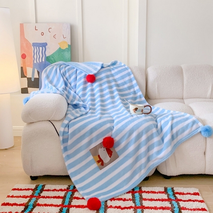 （总）澳萝拉 2024新款卡通小清新双面牛奶绒法莱绒毛毯四季盖毯