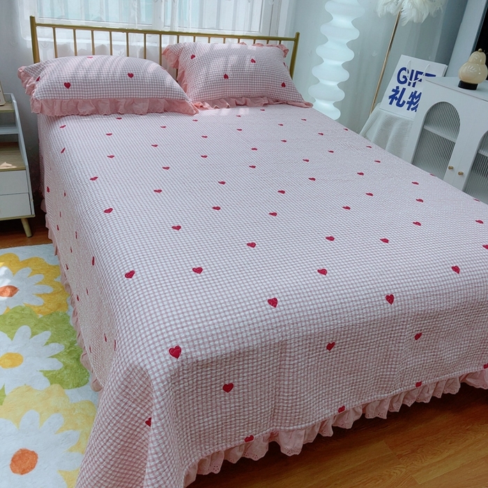 91家纺网 家纺一手货源 找家纺 2024新款亲肤舒适法式床盖三件套 心动