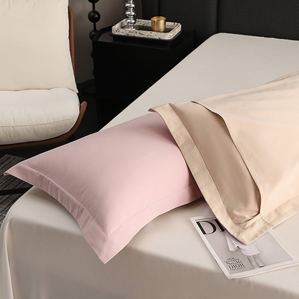 莱阁亿 2025秋冬新款高支高密全棉纯棉磨毛双拼纯色单枕套 枕套单件 薇紫粉&巧克力