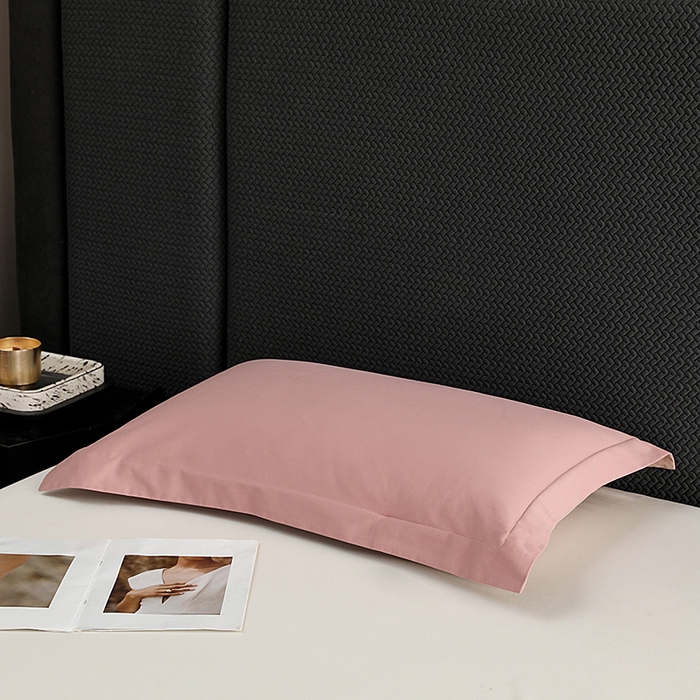 91家纺网 家纺一手货源 找家纺 莱阁亿 2025秋冬新款高支高密全棉纯棉磨毛双拼纯色单枕套 枕套单件 莲红&拿铁