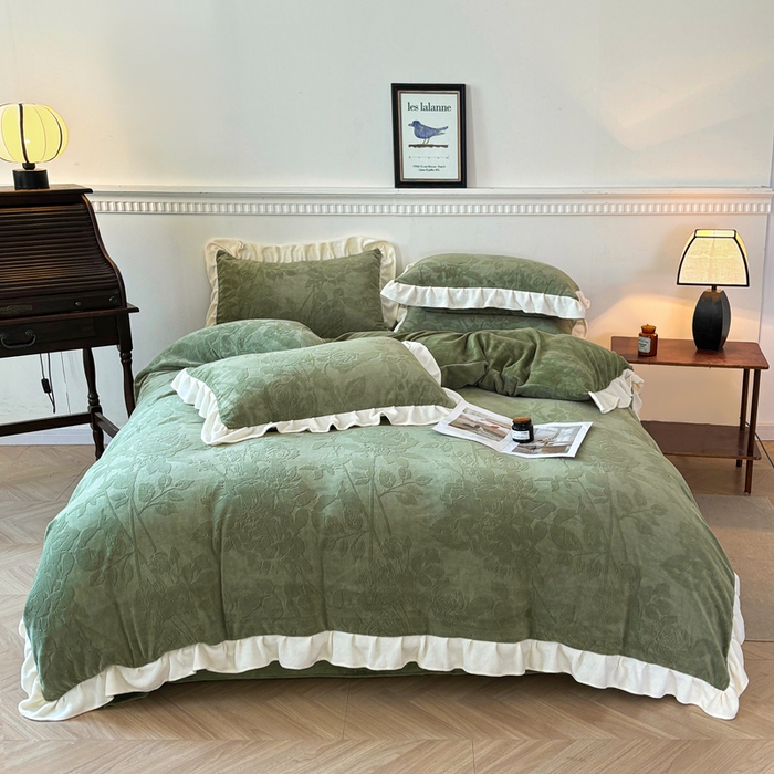 91家纺网 家纺一手货源 找家纺 大境 2024新款维也纳牛奶绒提花四件套维也纳-绿