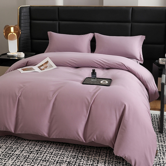 91家纺网 家纺一手货源 找家纺 莱阁亿 2025秋冬新款高支高密全棉纯棉磨毛双拼纯色单被套被套单件 浅紫
