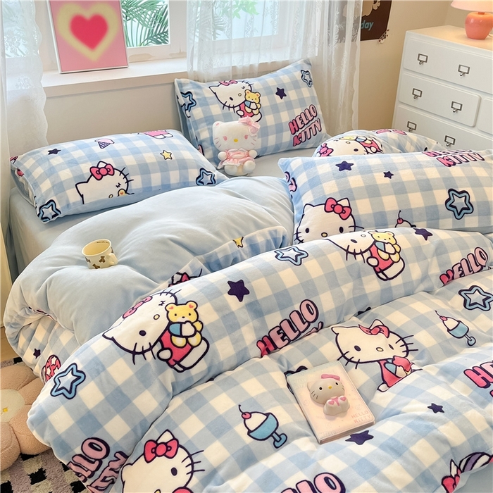 91家纺网 家纺一手货源 找家纺 佰亿莱 2024新款高克重牛奶绒四件套 幸运星kt猫