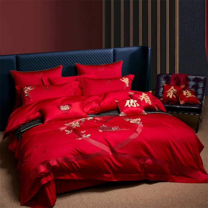 91家纺网 家纺一手货源 找家纺 高大尚婚庆馆 2025秋冬新款长绒棉臻棉系列婚庆款多件套 牵手一生-红