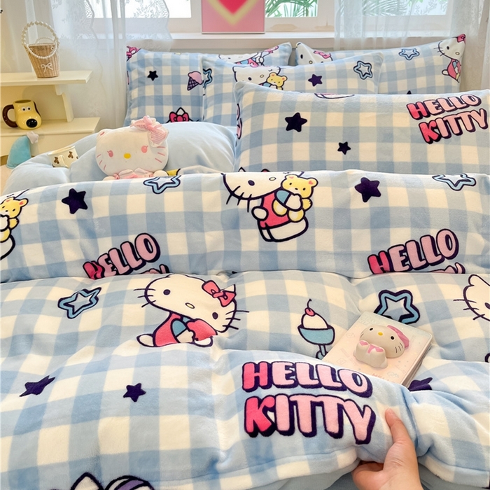 91家纺网 家纺一手货源 找家纺 佰亿莱 2024新款高克重牛奶绒四件套 幸运星kt猫