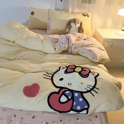 91家纺网 家纺一手货源 找家纺 （总）子钦家纺 2024新款秋冬大版毛巾绣云朵棉四件套